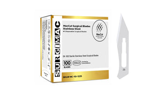 #25 Sterile Stainless Steel Surgical Scalpel Blade | MacCut by SurgiMac | Box of 100 MC-10-1225