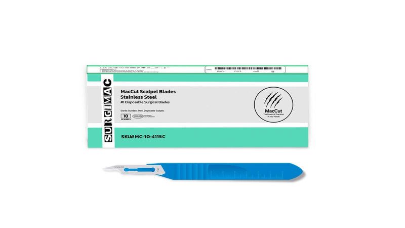 #15C Sterile Stainless Steel Surgical Scalpel Blade with Plastic Handle | MacCut by SurgiMac | Box of 10 10-4115C
