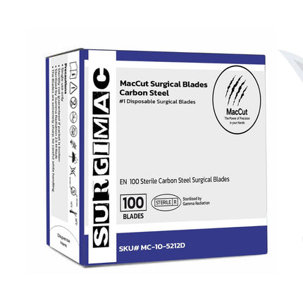 SurgiMac | #12D Sterile Carbon Steel Surgical Scalpel Blade | MacCut by SurgiMac | Box of 100 | MC-10-5212D