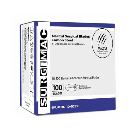 SurgiMac | #15C Sterile Carbon Steel Surgical Scalpel Blade | MacCut by SurgiMac | Box of 100 | MC-10-5215C