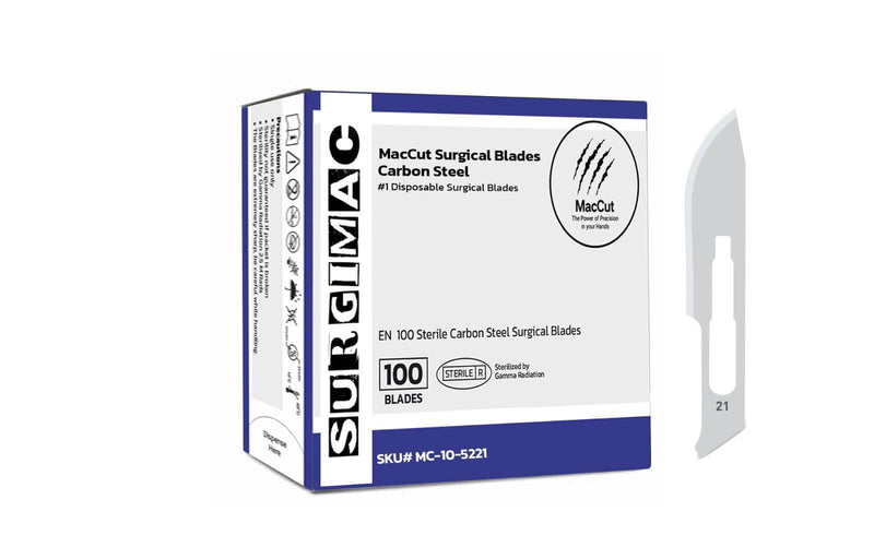SurgiMac #21 Sterile Surgical Scalpel Blade, Carbon Steel, MacCut, 100/Pk | SurgiMac Dental Supply