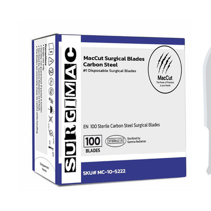 SurgiMac | #22 Sterile Carbon Steel Surgical Scalpel Blade | MacCut by SurgiMac | Box of 100 | MC-10-5222