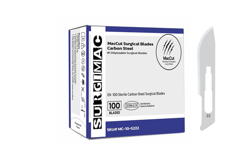 #22 Sterile Carbon Steel Surgical Scalpel Blade | MacCut by SurgiMac | Box of 100 MC-10-5222