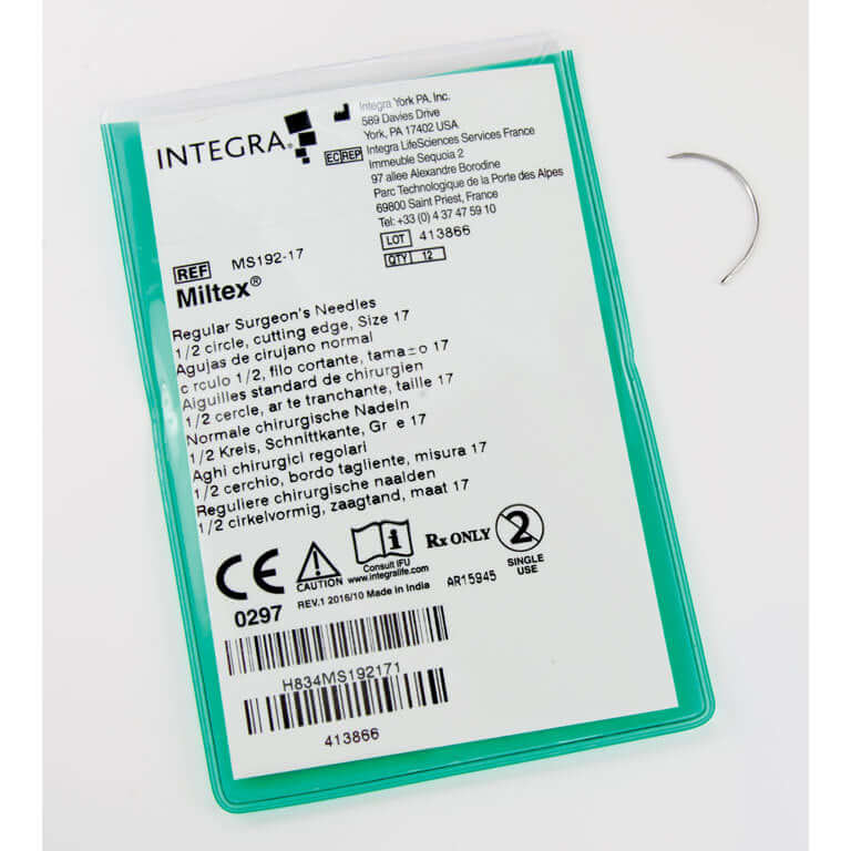 Miltex #17, 1/2 Circle, Regular Surgeon's Suture Needle, Package Of 12 Needles | SurgiMac Dental Supply