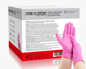 SurgiMac Nitrile Exam Glove, Chemo Tested, Rose Pink, MacSoft, 100/Box | SurgiMac Dental Supply