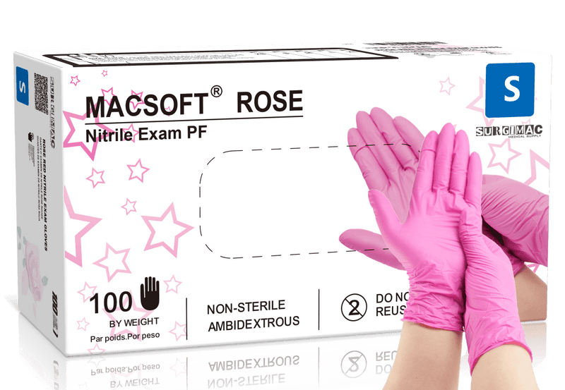 SurgiMac Nitrile Exam Glove, Chemo Tested, Rose Pink, MacSoft, 100/Box | SurgiMac Dental Supply