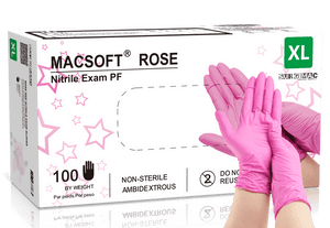 SurgiMac Nitrile Exam Glove, Chemo Tested, Rose Pink, MacSoft, 100/Box | SurgiMac Dental Supply