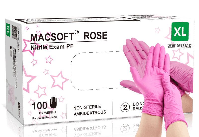 SurgiMac Nitrile Exam Glove, Chemo Tested, Rose Pink, MacSoft, 100/Box | SurgiMac Dental Supply
