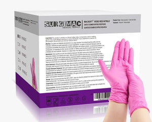 SurgiMac Nitrile Exam Glove, Chemo Tested, Rose Pink, MacSoft, 100/Box | SurgiMac Dental Supply