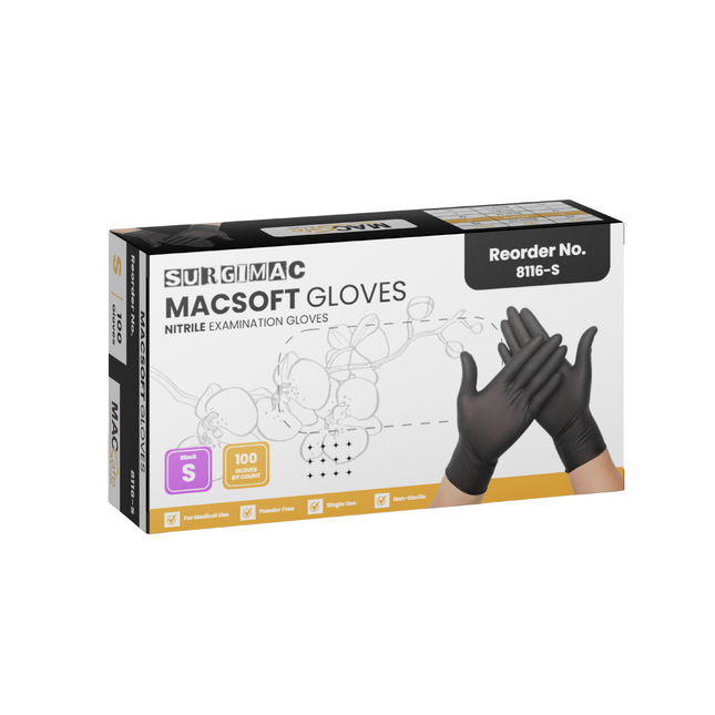 SurgiMac Nitrile Exam Glove, Chemo Tested, Black, MacSoft, 100/Box