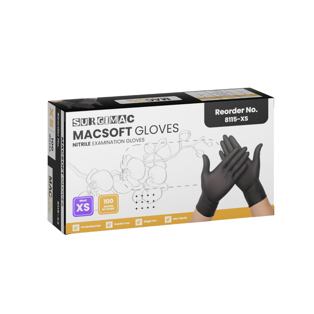 SurgiMac Nitrile Exam Glove, Chemo Tested, Black, MacSoft, 100/Box