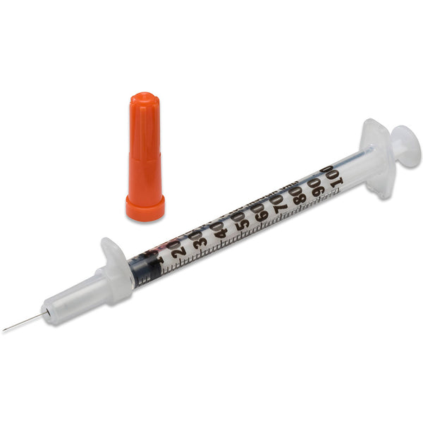 BD Safety Insulin Syringe 1 mL 3/8 Inch 27G Sliding Safety Needle Sterile Disposable 303344-bx