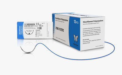 SurgiMac 5-0, 18" Polypropylene Sutures, C-6 Reverse-Cutting 19mm Needle (3/8 circle), MacSuture, 12/Pk