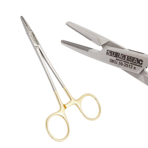 SurgiMac 5.5"" Needle Holder w/ TC, Serrated Jaws, Straight, Gold Ring Handle, Pro Series, 1/Pk 16-2512-P