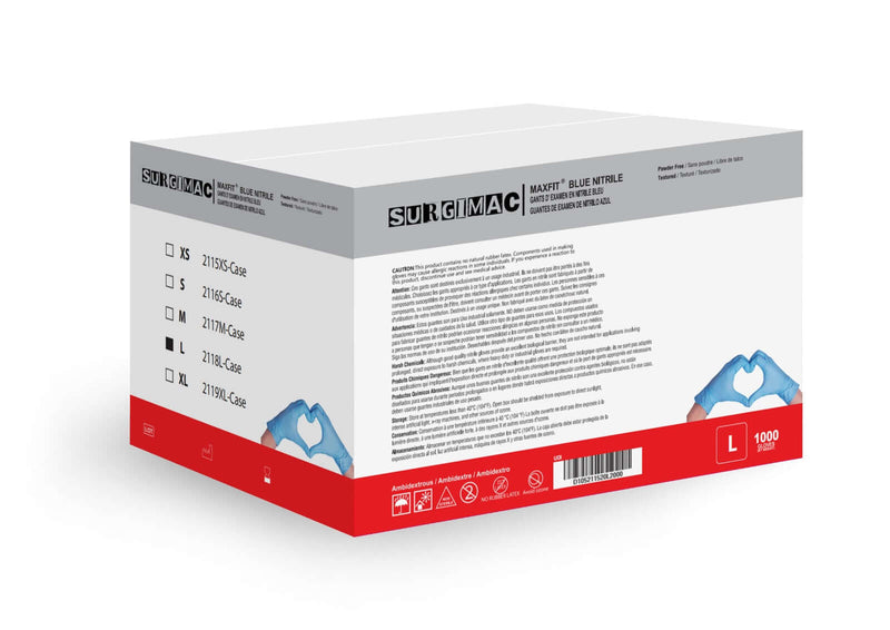 Nitrile Exam Gloves MacFit by SurgiMac | Blue | 300 Count 2318-L-CS