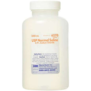 Nurse Assist Irrigation Sodium Chloride Saline 0.9% - 250 ml Bottle | SurgiMac Dental Supply