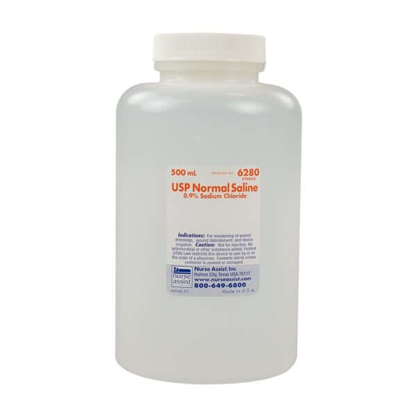 Nurse Assist Irrigation Sodium Chloride Saline 0.9% - 500 ml Bottle | SurgiMac Dental Supply
