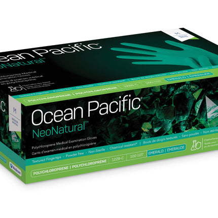 Ocean Pacific NeoNatural Powder-Free Textured Chloroprene Gloves, Green, 100/Bx, 10 Bx/Cs