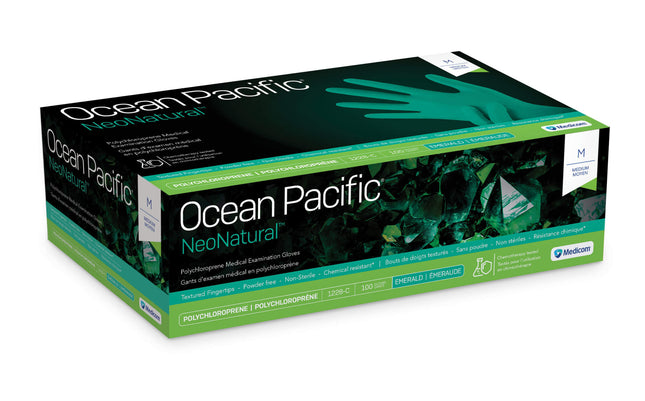 Ocean Pacific NeoNatural Powder-Free Textured Chloroprene Gloves, Green, 100/Bx, 10 Bx/Cs | 1228-B | Medicom | SurgiMac