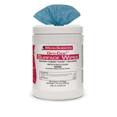Opti-Cide3 Surface Disinfectant Wipes, Large 6" x 10", 100 wipes per can, Case of 6