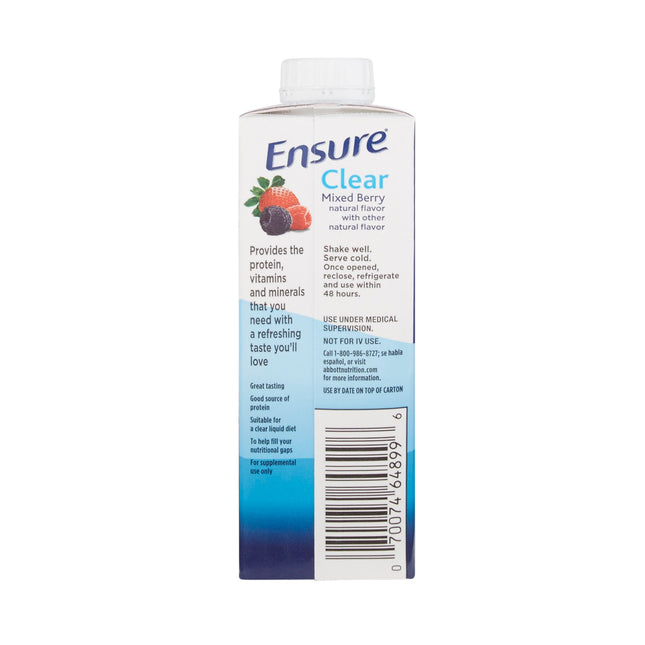 Oral Supplement Ensure Clear Therapeutic Nutrition Mixed Berry Flavor Liquid