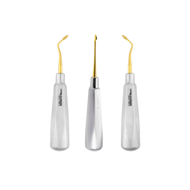 Spade Elevator Set, Straight, Left, and Right, with Gold (TiN) Tips, Surgical Instruments, 3 pack set.