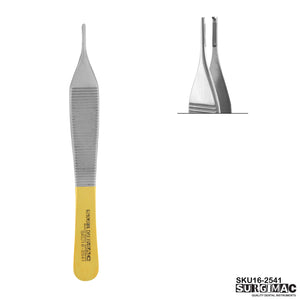 SurgiMac 4.75" Adson Tissue Pliers with 1 x 2 Teeth, Gold Handle, Stainless Steel, Air Series, 1/Pk | SurgiMac Dental Supply