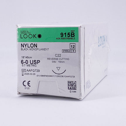 Nonabsorbable Suture with Needle LOOK Nylon C22 3/8 Circle Reverse Cutting Needle Size 6 - 0 Monofilament