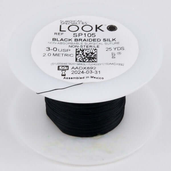 Nonabsorbable Suture without Needle LOOK Silk Braided Size 3-0 SP105