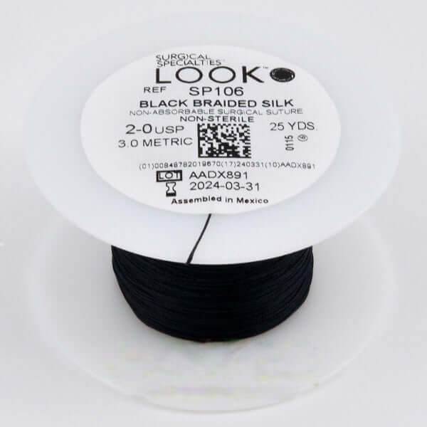 Nonabsorbable Suture without Needle LOOK Silk Braided Size 2-0 SP106