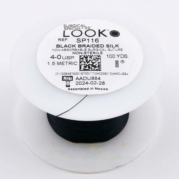 Nonabsorbable Suture without Needle LOOK Silk Braided Size 4-0 SP116