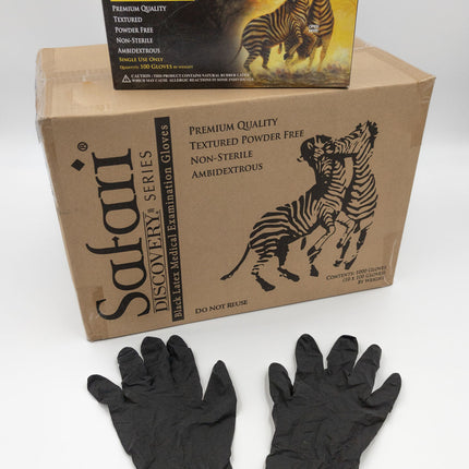 Safari Black Latex Powder Free Textured Exam Gloves