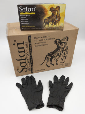 Safari Black Latex Powder Free Textured Exam Gloves SFR 87325-B-LTX-PF-2
