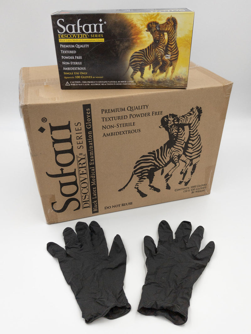 Safari Black Latex Powder Free Textured Exam Gloves SFR 87325-B-LTX-PF-2