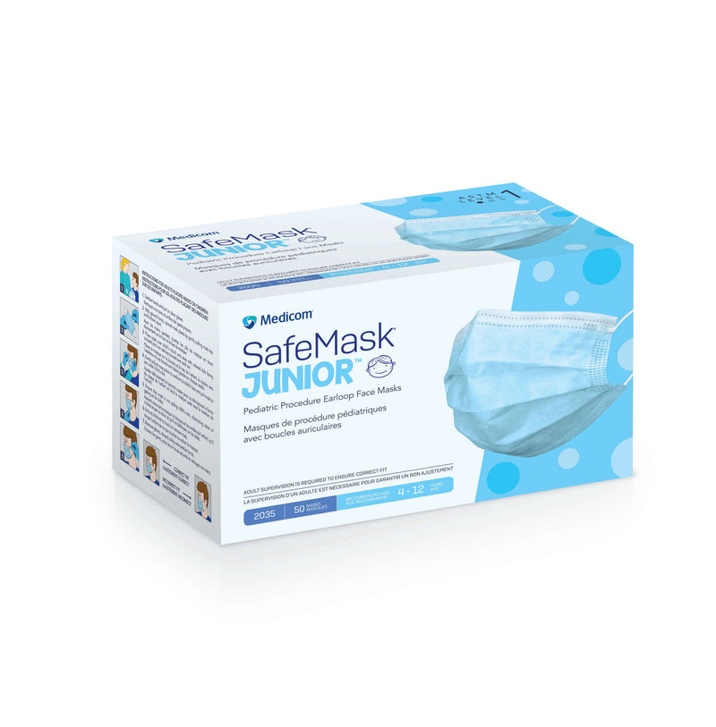 SafeMask Junior Earloop Face Mask, Astm L1, Blue, 50/Bx, 10 Bx/Cs 2035