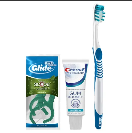 Procter & Gamble | Oral-B Deep Clean Toothbrush (35 Soft), Crest Pro-Health Gum Detoxify Toothpaste (.85 Oz), Oral-B Glide Plus Scope Outlast Floss Picks, (3-Pack Sachet); Free Patient Sample Bags, 72 Bundles/cs | 80734958-1