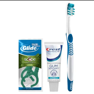 Oral-B Deep Clean Toothbrush, Crest Pro-Health Gum Detoxify Toothpaste & Glide Floss Picks Set 80734958-1