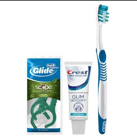 Oral-B Deep Clean Toothbrush, Crest Pro-Health Gum Detoxify Toothpaste & Glide Floss Picks Set 80734958-1