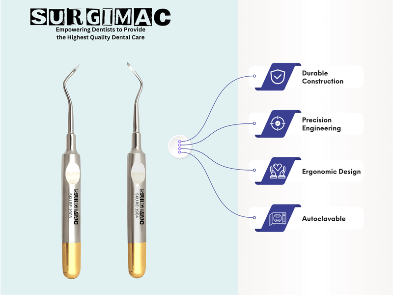 SurgiMac #79 & #80 Heidbrink Root Tip Picks, Set of Left and Right Extraction Elevators, Gold, Surgical Instruments, Stainless Steel, Pro Series, 2/Pk | SurgiMac Dental Supply
