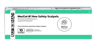 SurgiMac #15 Sterile Surgical Safety Scalpel, Stainless Steel, MacCut, 10/Pk