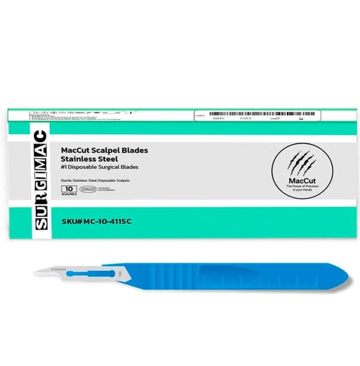 SurgiMac #15C Sterile Surgical Scalpel Blade, Plastic Handle, Stainless Steel, MacCut, 10/Pk | SurgiMac Dental Supply
