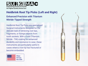 SurgiMac #79 & #80 Heidbrink Root Tip Picks, Set of Left and Right Extraction Elevators, Gold, Surgical Instruments, Stainless Steel, Pro Series, 2/Pk | SurgiMac Dental Supply