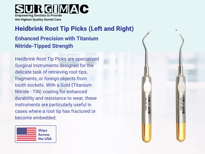 SurgiMac #79 & #80 Heidbrink Root Tip Picks, Set of Left and Right Extraction Elevators, Gold, Surgical Instruments, Stainless Steel, Pro Series, 2/Pk | SurgiMac Dental Supply
