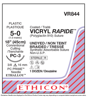 Vicryl™ Rapide Polyglactin 910 PC-3 3/8 Circle Precision Conventional Cutting Needle Size 5-0 Braided | SurgiMac Dental Supply