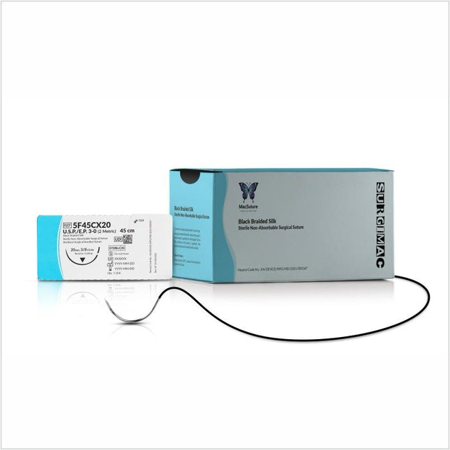 MacSuture 3-0, 18" Silk Black Braided Suture with C-31 Needle | 5F45CX20 | SurgiMac | SurgiMac