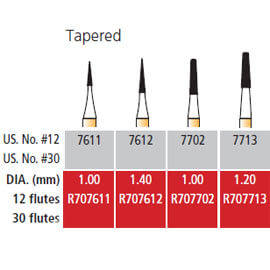 Alpen FG #7611 - 12 Flute Tapered Trimming & Finishing Carbide Bur, Package of 5 | SurgiMac Dental Supply