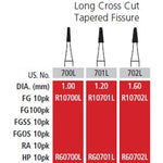 Alpen FG #700L Long Cross Cut Tapered Fissure Carbide Bur, Package of 10 | SurgiMac Dental Supply