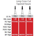 Alpen FG #702L Long Cross Cut Tapered Fissure Carbide Bur, Package of 10 | SurgiMac Dental Supply