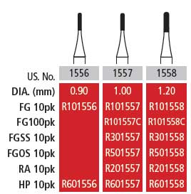 Alpen FG #1556 Straight Dome Crosscut Carbide Bur, Package of 10 | SurgiMac Dental Supply