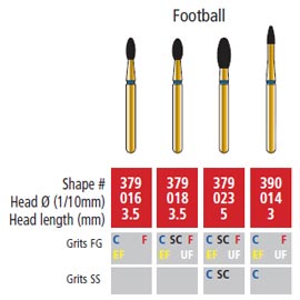 Alpen FG #379.023 Extra Fine Grit, Football Diamond Bur. Package of 50 Burs | SurgiMac Dental Supply
